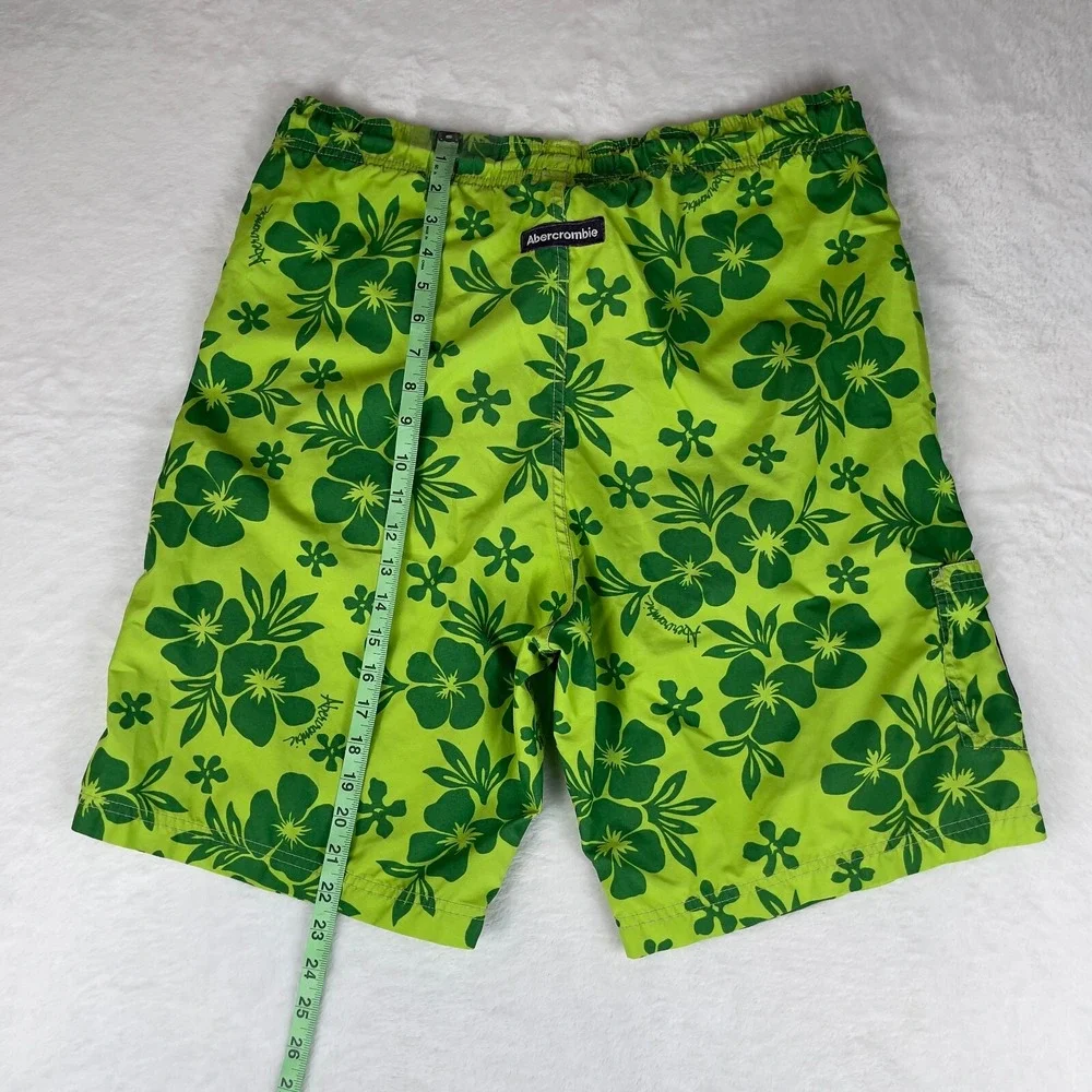 Abercrombie & Fitch Swim Shorts Mens‎ Medium Green Floral Print Elastic Waist
